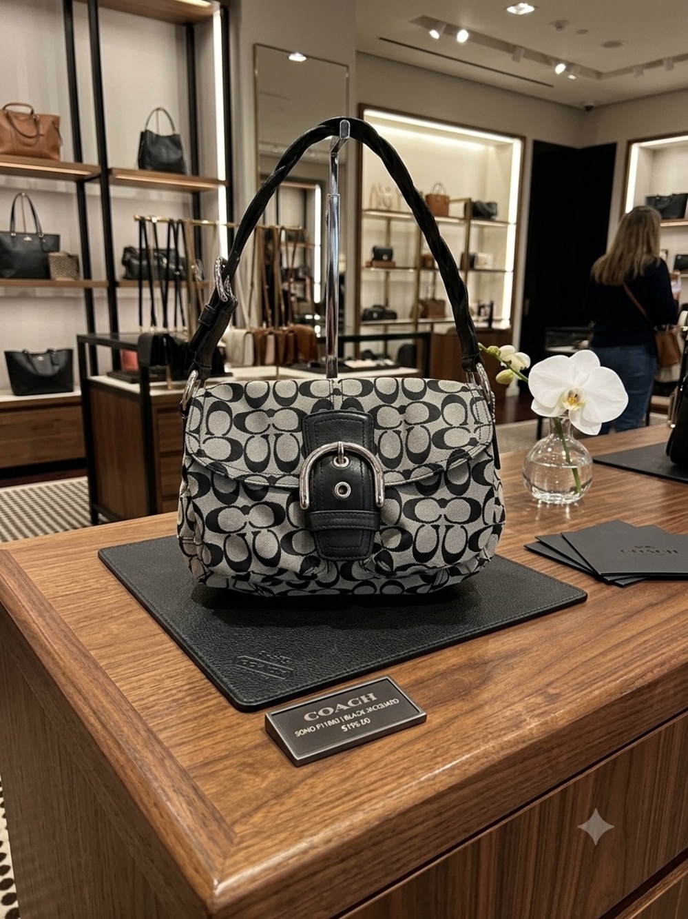Authentic Coach Soho Signature Flap Bag Black Grey Jacquard Y2K Vintage F15668